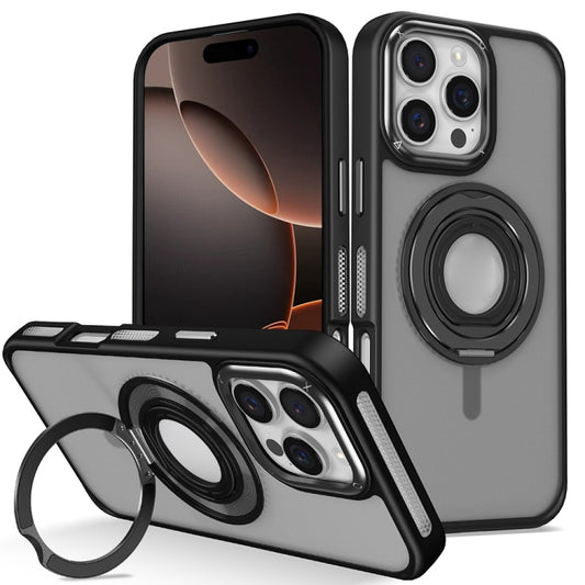 For iPhone 16 Pro Max Skin Feel Matte 360 Degree Rotating Silicone Ring Holder Phone Case(Black) - iPhone 16 Pro Max Cases by PMC Jewellery | Online Shopping South Africa | PMC Jewellery | Buy Now Pay Later Mobicred