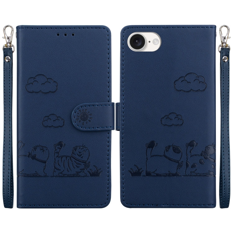 For iPhone 16e Cute Cats RFID Leather Phone Case(Blue) - iPhone 16e Cases by PMC TechLife | Online Shopping South Africa | PMC TechLife | Buy Now Pay Later Mobicred