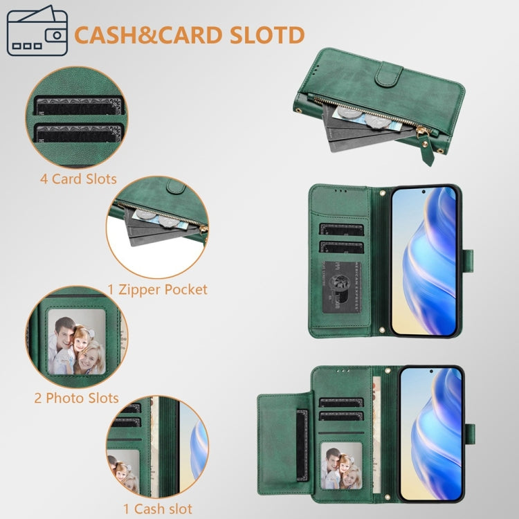 For Samsung Galaxy S25 5G Multi-Card Slots Zipper Wallet Leather Phone Case(Green) - Galaxy S25 5G Cases by PMC Jewellery | Online Shopping South Africa | PMC Jewellery | Buy Now Pay Later Mobicred