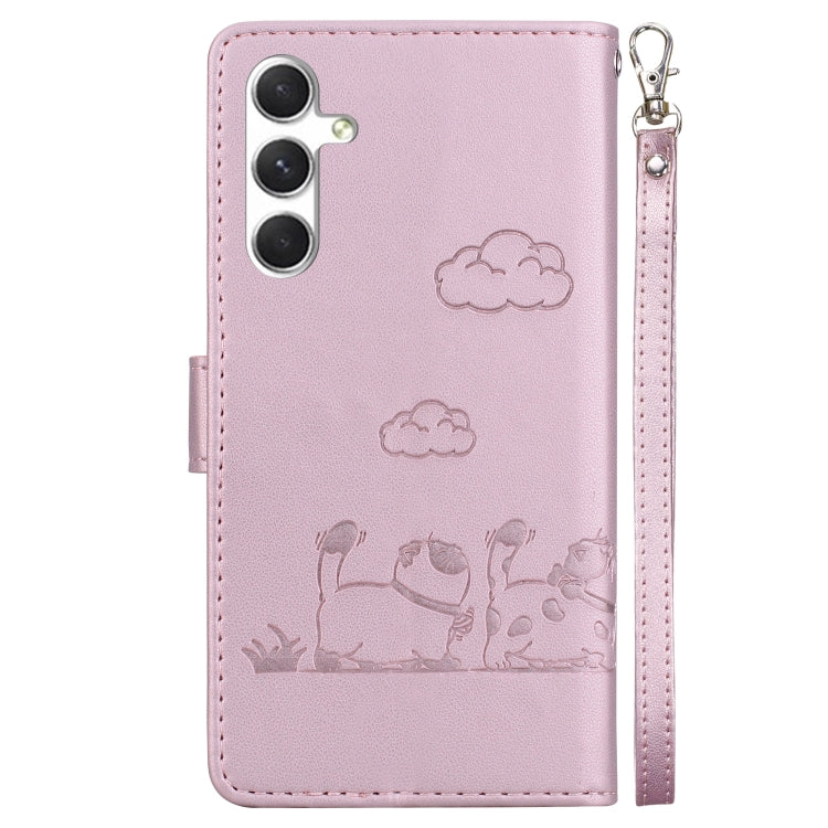 For Samsung Galaxy S25 5G Cute Cats RFID Leather Phone Case(Rose Gold) - Galaxy S25 5G Cases by PMC Jewellery | Online Shopping South Africa | PMC Jewellery | Buy Now Pay Later Mobicred