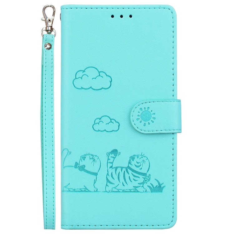 For Samsung Galaxy S25 5G Cute Cats RFID Leather Phone Case(Green) - Galaxy S25 5G Cases by PMC Jewellery | Online Shopping South Africa | PMC Jewellery | Buy Now Pay Later Mobicred
