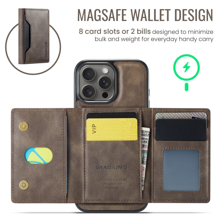 For iPhone 16 Pro DG.MING MAGKING-K2 Series MagSafe RFID Card Bag Detachable Phone Case(Coffee) - iPhone 16 Pro Cases by DG.MING | Online Shopping South Africa | PMC Jewellery | Buy Now Pay Later Mobicred