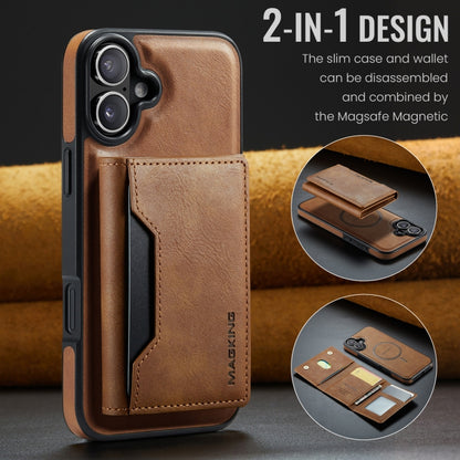 For iPhone 16 Plus DG.MING MAGKING-K2 Series MagSafe RFID Card Bag Detachable Phone Case(Brown) - iPhone 16 Plus Cases by DG.MING | Online Shopping South Africa | PMC Jewellery | Buy Now Pay Later Mobicred