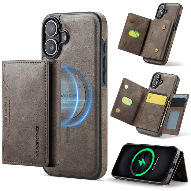 For iPhone 16 DG.MING MAGKING-K2 Series MagSafe RFID Card Bag Detachable Phone Case(Coffee) - iPhone 16 Cases by DG.MING | Online Shopping South Africa | PMC Jewellery | Buy Now Pay Later Mobicred