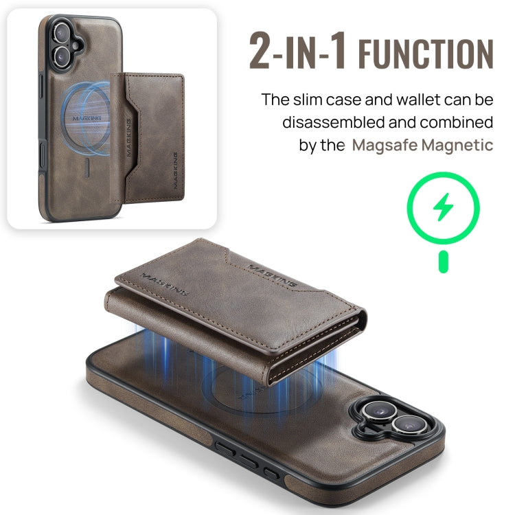 For iPhone 16 DG.MING MAGKING-K2 Series MagSafe RFID Card Bag Detachable Phone Case(Coffee) - iPhone 16 Cases by DG.MING | Online Shopping South Africa | PMC Jewellery | Buy Now Pay Later Mobicred