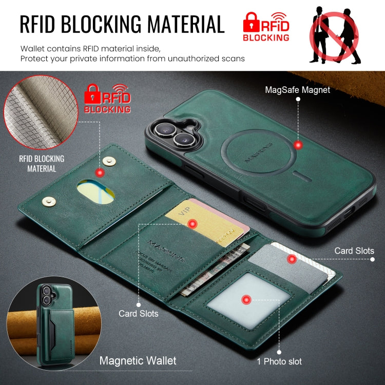 For iPhone 16 DG.MING MAGKING-K2 Series MagSafe RFID Card Bag Detachable Phone Case(Green) - iPhone 16 Cases by DG.MING | Online Shopping South Africa | PMC Jewellery | Buy Now Pay Later Mobicred