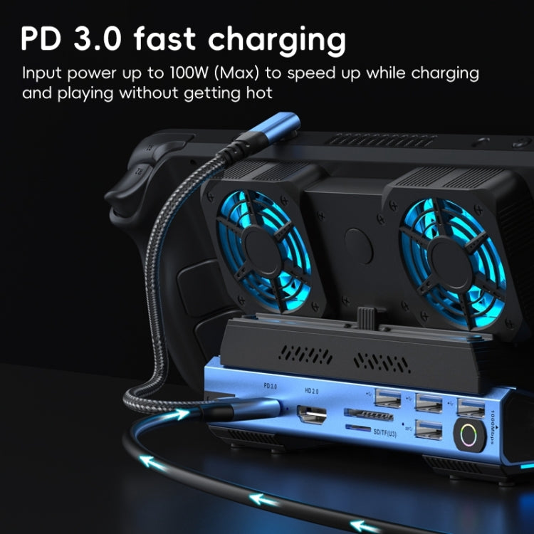 YCE-V279A 9 in 1 USB-C Gaming Dock Station with Detachable Fan(Blue Black) - Other Accessories by PMC Jewellery | Online Shopping South Africa | PMC Jewellery | Buy Now Pay Later Mobicred