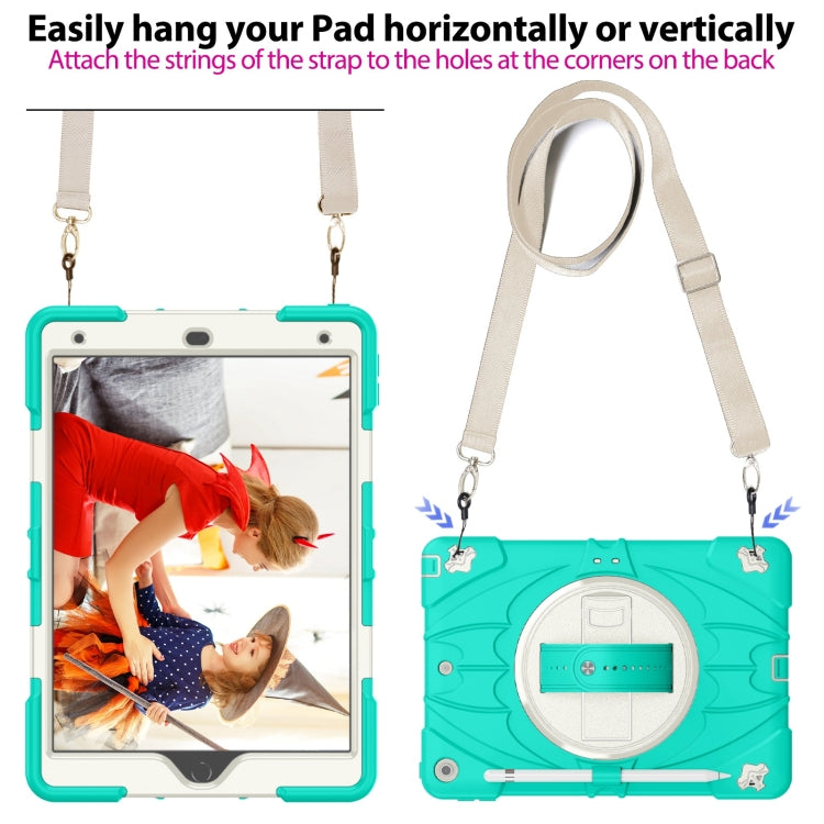 For iPad 10.2 2021 / 2020 / 2019 Bat Hand Grip Turntable Stand Tablet Case(Mint Green White) - iPad 10.2 Cases by PMC Jewellery | Online Shopping South Africa | PMC Jewellery | Buy Now Pay Later Mobicred