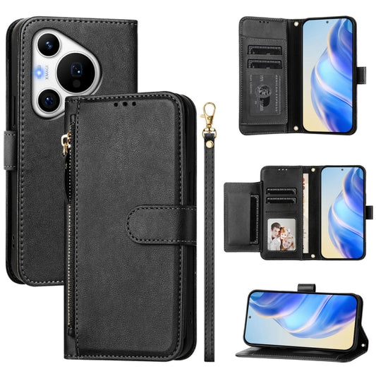 For Huawei Pura 70 Pro / Pura 70 Pro+ Multi-Card Slots Zipper Wallet Leather Phone Case(Black) - Huawei Cases by PMC Jewellery | Online Shopping South Africa | PMC Jewellery | Buy Now Pay Later Mobicred