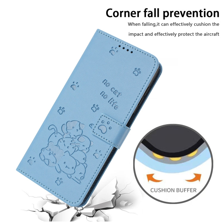 For Tecno Spark Go 2024 4G Embossed Kitten Phone Leather Case with Lanyard(Blue) - free shipping - PMC Jewellery - Order now!