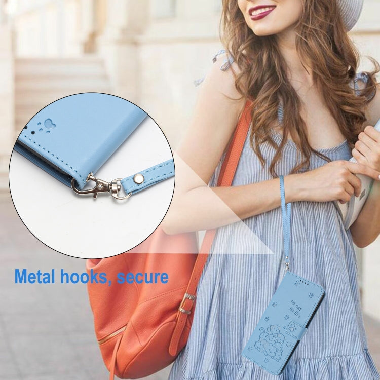 For Tecno Spark Go 2024 4G Embossed Kitten Phone Leather Case with Lanyard(Blue) - free shipping - PMC Jewellery - Order now!