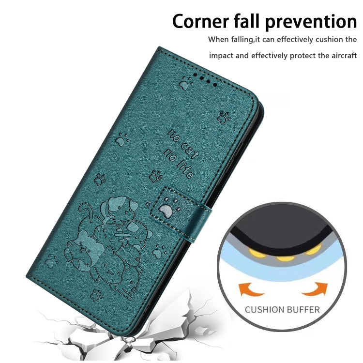 For Tecno Spark Go 2024 4G Embossed Kitten Phone Leather Case with Lanyard(Dark Green) - Tecno Cases by PMC Jewellery | Online Shopping South Africa | PMC Jewellery | Buy Now Pay Later Mobicred