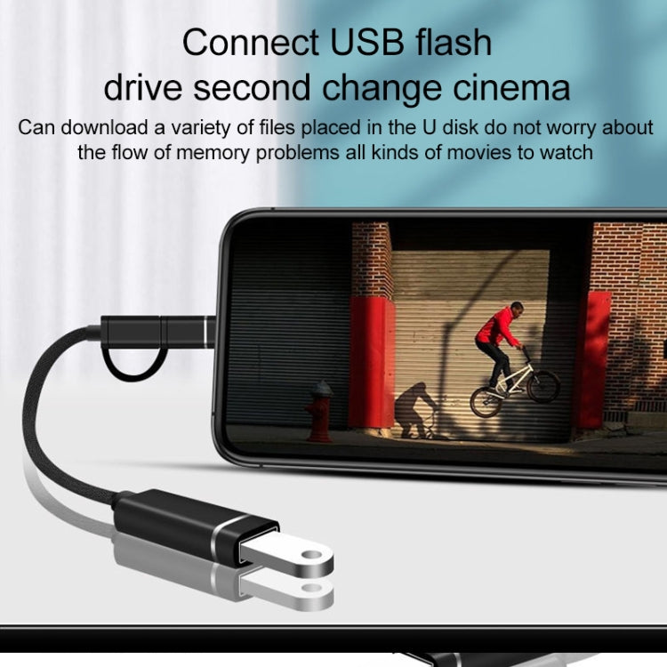 3 in 1 USB Female to Micro USB, Type-C, 8 Pin Male OTG Adapter(Gold) - OTG Adapter by PMC Jewellery | Online Shopping South Africa | PMC Jewellery | Buy Now Pay Later Mobicred