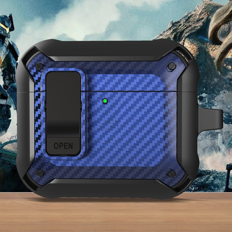 For AirPods 4 Bumblebee Carbon Fiber Shockproof Protective Case with Switch(Blue) - For AirPods 4 by PMC Jewellery | Online Shopping South Africa | PMC Jewellery | Buy Now Pay Later Mobicred