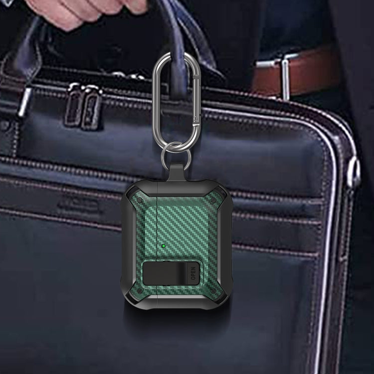 For AirPods 4 Bumblebee Carbon Fiber Shockproof Protective Case with Switch(Black) - For AirPods 4 by PMC Jewellery | Online Shopping South Africa | PMC Jewellery | Buy Now Pay Later Mobicred