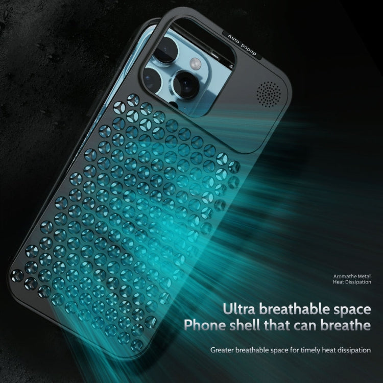 For iPhone 16 Pro Max R-JUST RJ58 Aromatherapy Metal Cooling Phone Case(Black) - iPhone 16 Pro Max Cases by R-JUST | Online Shopping South Africa | PMC Jewellery | Buy Now Pay Later Mobicred