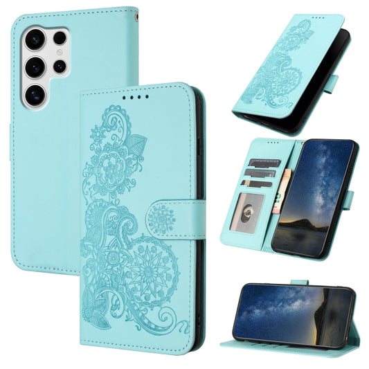 For Samsung Galaxy S25 Ultra 5G Datura Flower Embossed Flip Leather Phone Case(Light Blue) - Galaxy S25 Ultra 5G Cases by PMC Jewellery | Online Shopping South Africa | PMC Jewellery | Buy Now Pay Later Mobicred