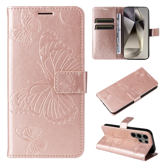 For Samsung Galaxy S25 Ultra 5G 3D Butterfly Embossed Pattern Flip Leather Phone Case(Rose Gold) - Galaxy S25 Ultra 5G Cases by PMC Jewellery | Online Shopping South Africa | PMC Jewellery | Buy Now Pay Later Mobicred