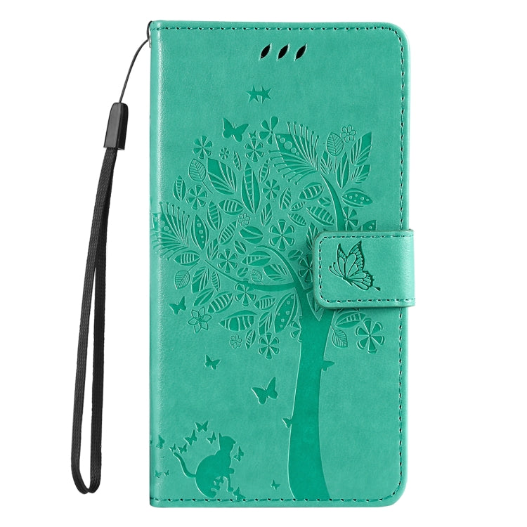 For Samsung Galaxy S25 / S24 5G Tree & Cat Embossed Pattern Flip Leather Phone Case(Green) - Galaxy S25 5G Cases by PMC Jewellery | Online Shopping South Africa | PMC Jewellery | Buy Now Pay Later Mobicred