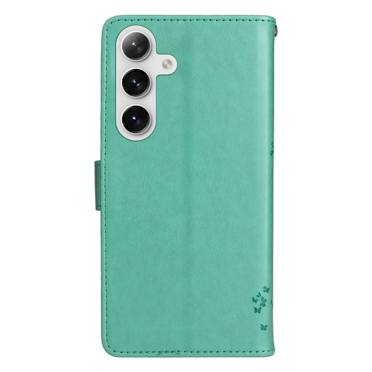 For Samsung Galaxy S25 / S24 5G Tree & Cat Embossed Pattern Flip Leather Phone Case(Green) - Galaxy S25 5G Cases by PMC Jewellery | Online Shopping South Africa | PMC Jewellery | Buy Now Pay Later Mobicred
