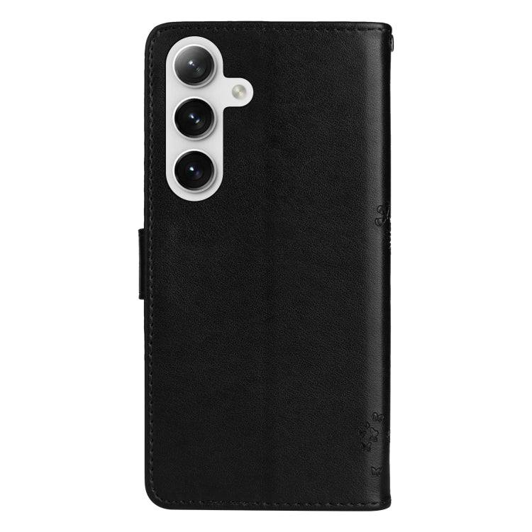 For Samsung Galaxy S25+ / S24+ 5G Tree & Cat Embossed Pattern Flip Leather Phone Case(Black) - Galaxy S25+ 5G Cases by PMC Jewellery | Online Shopping South Africa | PMC Jewellery | Buy Now Pay Later Mobicred