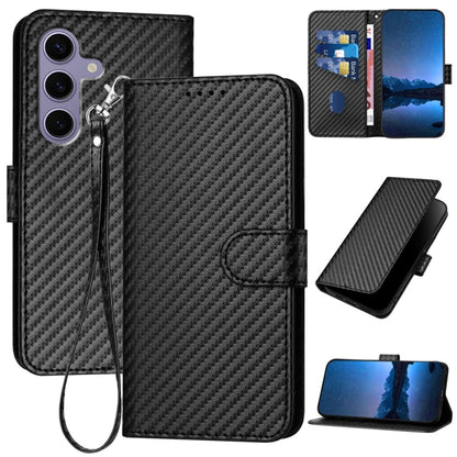 For Samsung Galaxy S25 5G YX0070 Carbon Fiber Buckle Leather Phone Case with Lanyard(Black) - Galaxy S25 5G Cases by PMC Jewellery | Online Shopping South Africa | PMC Jewellery | Buy Now Pay Later Mobicred