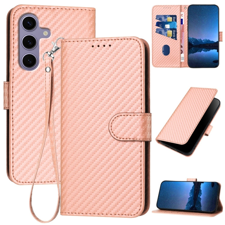 For Samsung Galaxy S25 5G YX0070 Carbon Fiber Buckle Leather Phone Case with Lanyard(Pink) - Galaxy S25 5G Cases by PMC Jewellery | Online Shopping South Africa | PMC Jewellery | Buy Now Pay Later Mobicred