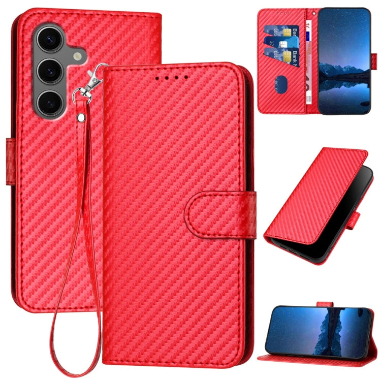 For Samsung Galaxy S25+ 5G YX0070 Carbon Fiber Buckle Leather Phone Case with Lanyard(Red) - Galaxy S25+ 5G Cases by PMC Jewellery | Online Shopping South Africa | PMC Jewellery | Buy Now Pay Later Mobicred