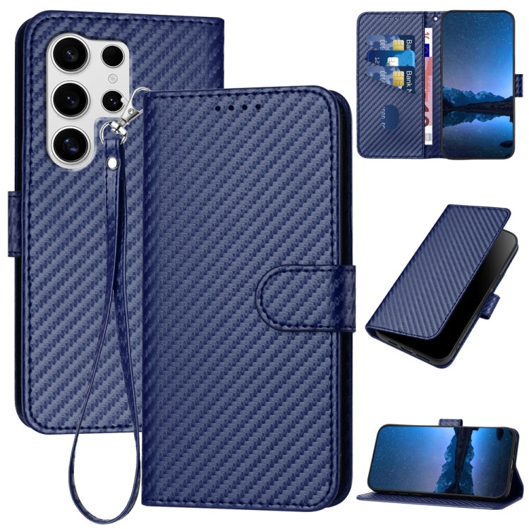 For Samsung Galaxy S25 Ultra 5G YX0070 Carbon Fiber Buckle Leather Phone Case with Lanyard(Royal Blue) - Galaxy S25 Ultra 5G Cases by PMC Jewellery | Online Shopping South Africa | PMC Jewellery | Buy Now Pay Later Mobicred