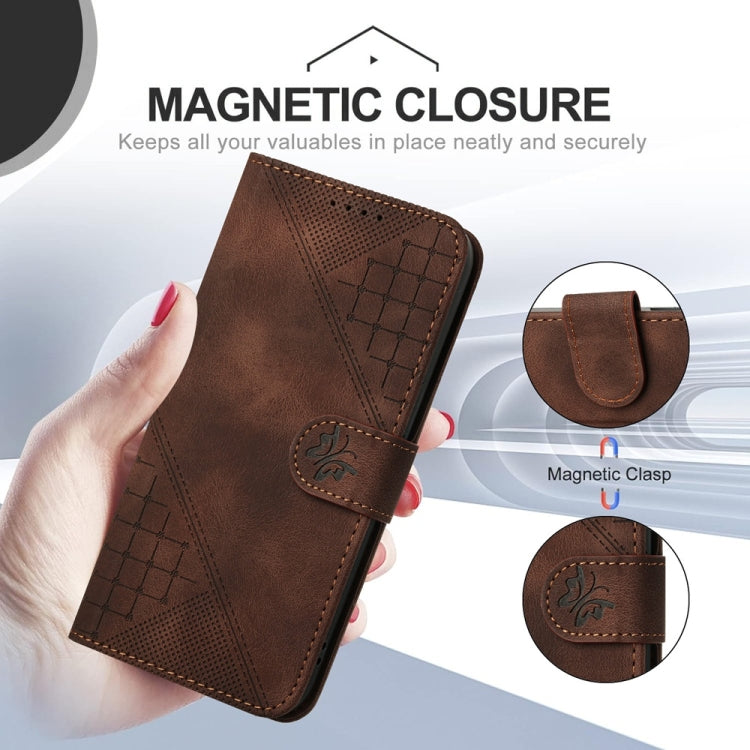 For Samsung Galaxy S25+ 5G YX0080 Grid Butterfly Embossed Pattern Flip Leather Phone Case with Lanyard(Coffee) - Galaxy S25+ 5G Cases by PMC Jewellery | Online Shopping South Africa | PMC Jewellery | Buy Now Pay Later Mobicred