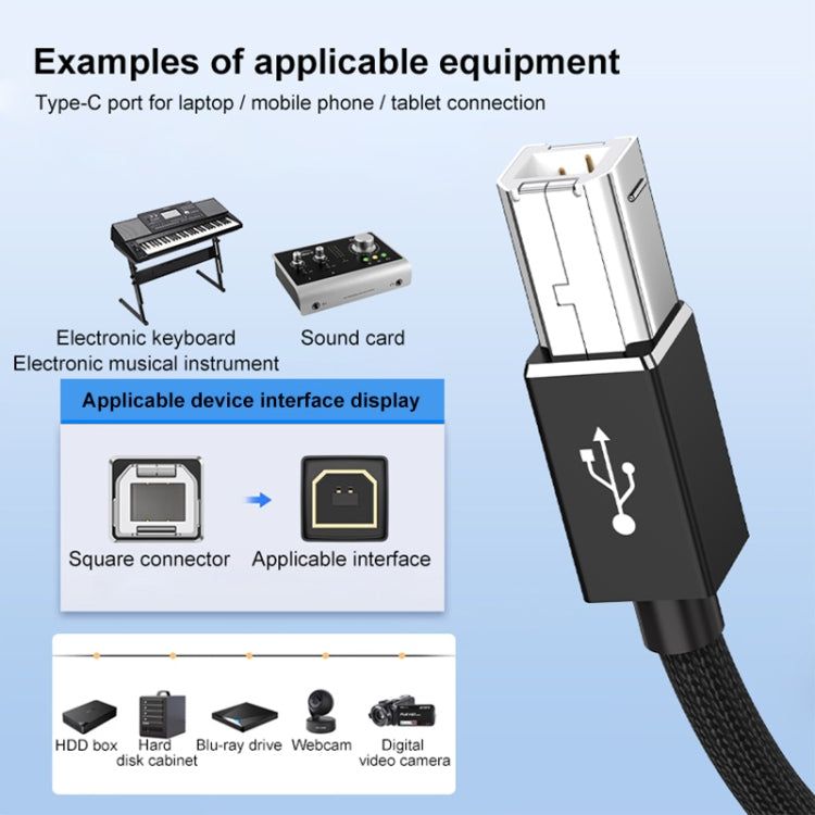 3 in 1 8 Pin, Type-C, Micro USB to USB-B MIDI Instruments Printer Cable, Length: 1m, Length:1m(Black) - Multifunction Cable by PMC Jewellery | Online Shopping South Africa | PMC Jewellery | Buy Now Pay Later Mobicred