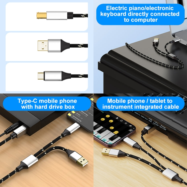 2 in 1 Type-C and USB-A to USB-B MIDI Instruments Printer Cable, Length: 1m, Length:1m(Black White) - Multifunctional Cable by PMC Jewellery | Online Shopping South Africa | PMC Jewellery | Buy Now Pay Later Mobicred