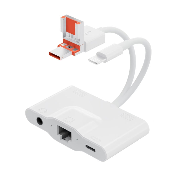 NK-1033TL Pro USB-C / Type-C, 8 Pin, USB to USB-C / Type-C, 2 x USB, RJ45, 3.5mm Multi-function Adapter(White) - Converter & Adapter by PMC Jewellery | Online Shopping South Africa | PMC Jewellery | Buy Now Pay Later Mobicred