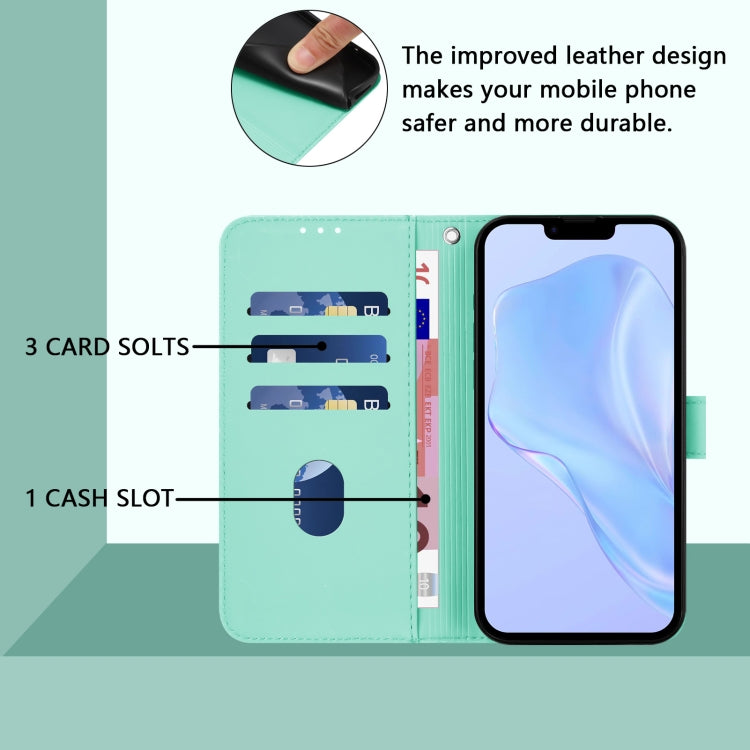 For iPhone 16e Skin Feel Solid Color Leather Phone Case with Lanyard(Mint Green) - iPhone 16e Cases by PMC TechLife | Online Shopping South Africa | PMC TechLife | Buy Now Pay Later Mobicred