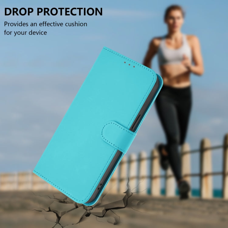 For iPhone 16e Skin Feel Solid Color Leather Phone Case with Lanyard(Lake Blue) - iPhone 16e Cases by PMC TechLife | Online Shopping South Africa | PMC TechLife | Buy Now Pay Later Mobicred