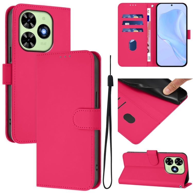 For Tecno Spark Go 2024 4G Skin Feel Solid Color Leather Phone Case with Lanyard(Rose Red) - Tecno Cases by PMC Jewellery | Online Shopping South Africa | PMC Jewellery | Buy Now Pay Later Mobicred