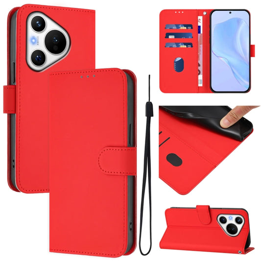 For Huawei Pura 70 Skin Feel Solid Color Leather Phone Case with Lanyard(Red) - Huawei Cases by PMC Jewellery | Online Shopping South Africa | PMC Jewellery | Buy Now Pay Later Mobicred