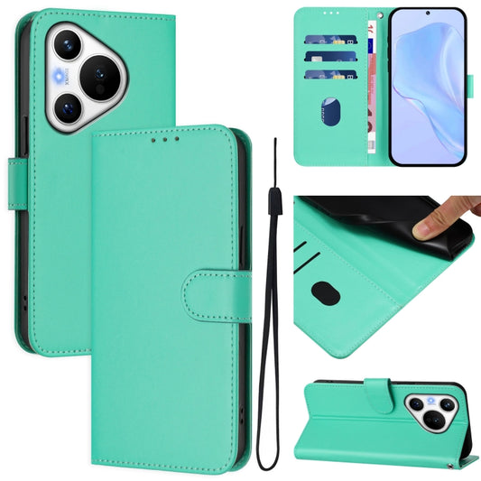 For Huawei Pura 70 Skin Feel Solid Color Leather Phone Case with Lanyard(Green) - Huawei Cases by PMC Jewellery | Online Shopping South Africa | PMC Jewellery | Buy Now Pay Later Mobicred