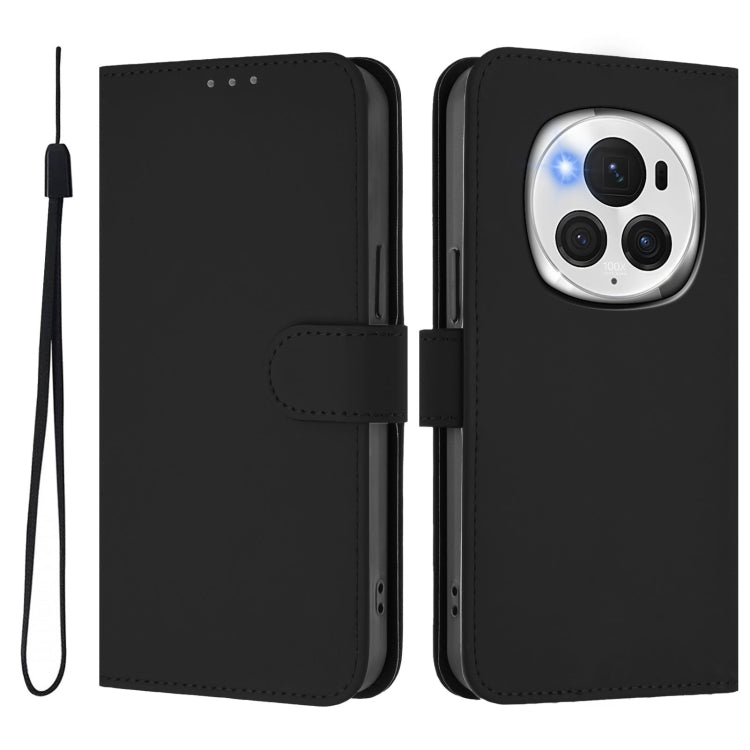 For Honor Magic6 Pro Skin Feel Solid Color Leather Phone Case with Lanyard(Black) - Honor Cases by PMC Jewellery | Online Shopping South Africa | PMC Jewellery | Buy Now Pay Later Mobicred