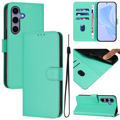 For Samsung Galaxy S25 5G Skin Feel Solid Color Leather Phone Case with Lanyard(Green) - Galaxy S25 5G Cases by PMC Jewellery | Online Shopping South Africa | PMC Jewellery | Buy Now Pay Later Mobicred