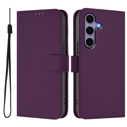 For Samsung Galaxy S25 5G Skin Feel Solid Color Leather Phone Case with Lanyard(Violet) - Galaxy S25 5G Cases by PMC Jewellery | Online Shopping South Africa | PMC Jewellery | Buy Now Pay Later Mobicred