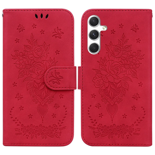 For Samsung Galaxy S25 5G Butterfly Rose Embossed Leather Phone Case(Red) - Galaxy S25 5G Cases by PMC Jewellery | Online Shopping South Africa | PMC Jewellery | Buy Now Pay Later Mobicred