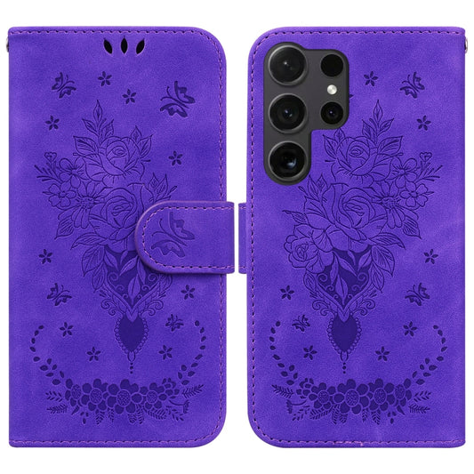 For Samsung Galaxy S25 Ultra 5G Butterfly Rose Embossed Leather Phone Case(Purple) - Galaxy S25 Ultra 5G Cases by PMC Jewellery | Online Shopping South Africa | PMC Jewellery | Buy Now Pay Later Mobicred