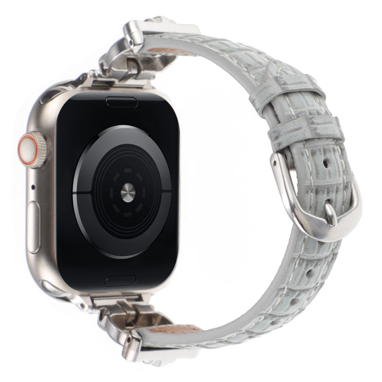 For Apple Watch 42mm / 41mm / 40mm / 38mm Leopard Head Bamboo Texture Leather Watch Band(Silver Grey) - free shipping - PMC TechLife - Order now!