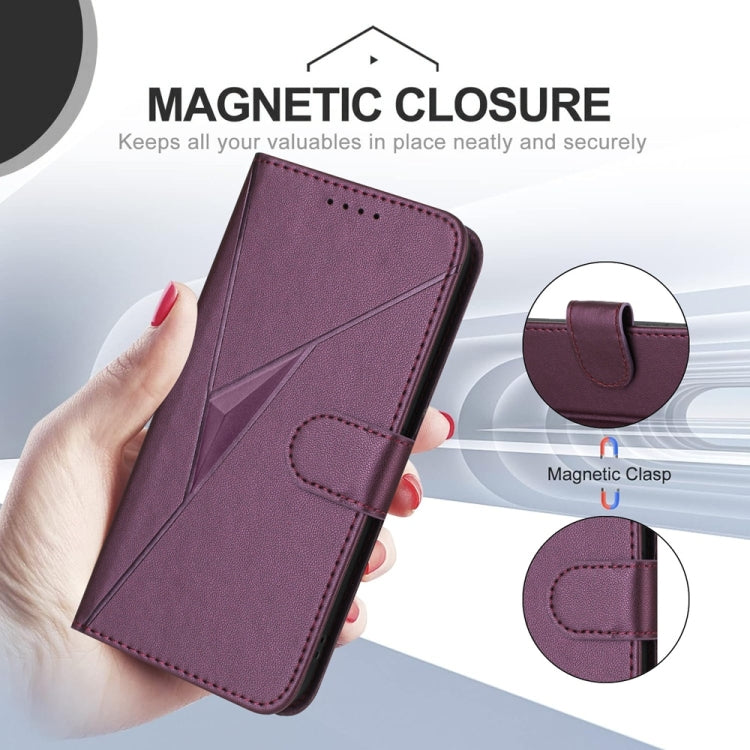 For iPhone 16e Triangle Pattern Buckle Clasp Leather Phone Case(Dark Purple) - iPhone 16e Cases by PMC TechLife | Online Shopping South Africa | PMC TechLife | Buy Now Pay Later Mobicred