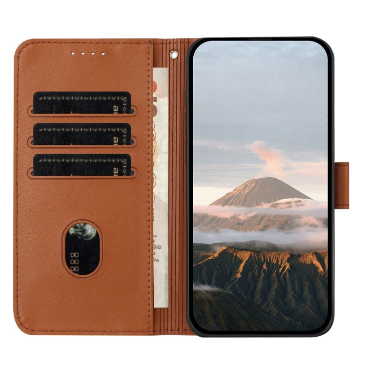 For iPhone 16e Triangle Pattern Buckle Clasp Leather Phone Case(Brown) - iPhone 16e Cases by PMC TechLife | Online Shopping South Africa | PMC TechLife | Buy Now Pay Later Mobicred