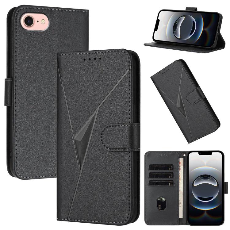 For iPhone 16e Triangle Pattern Buckle Clasp Leather Phone Case(Black) - iPhone 16e Cases by PMC TechLife | Online Shopping South Africa | PMC TechLife | Buy Now Pay Later Mobicred