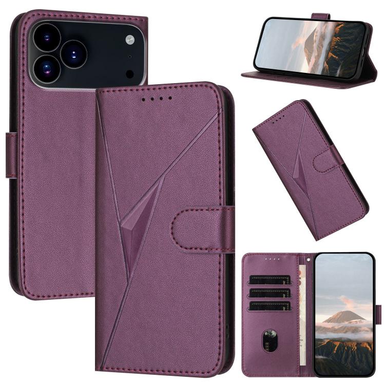 For iPhone 17 Pro Max Triangle Pattern Buckle Clasp Leather Phone Case(Dark Purple) - free shipping - PMc TechLife - Order now!