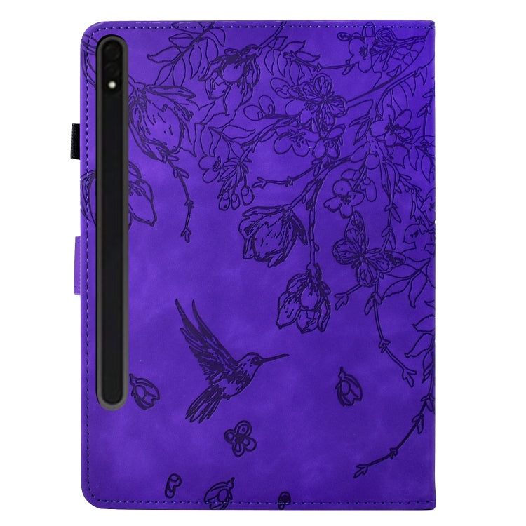 For Samsung Galaxy Tab S9 Flowers and Bird Embossed Smart Leather Tablet Case(Purple) - Galaxy Tab S9 Cases by PMC Jewellery | Online Shopping South Africa | PMC Jewellery | Buy Now Pay Later Mobicred