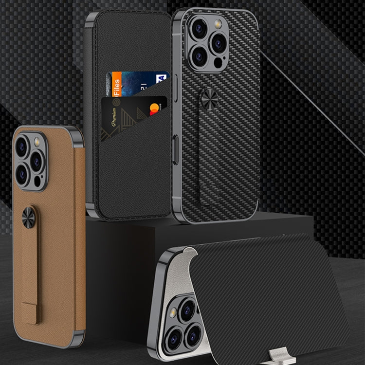 For iPhone 16 Pro GKK Plating Phantom Flip Leather MagSafe Phone Case(Carbon Fiber) - iPhone 16 Pro Cases by GKK | Online Shopping South Africa | PMC Jewellery | Buy Now Pay Later Mobicred